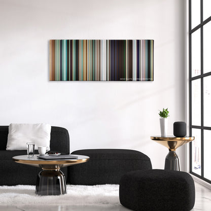Sorry to Bother You color palette canvas above a black sofa with a gold-topped table