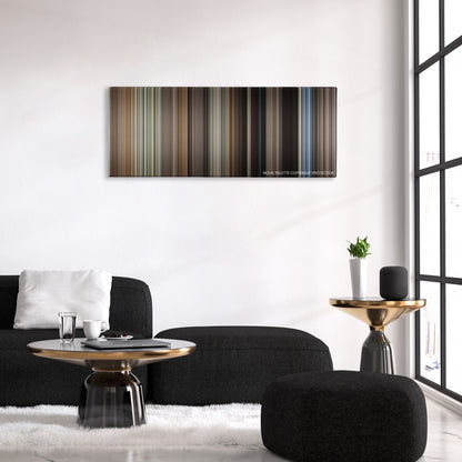 The Bridges of Madison County color palette canvas above a black sofa with a gold-topped table