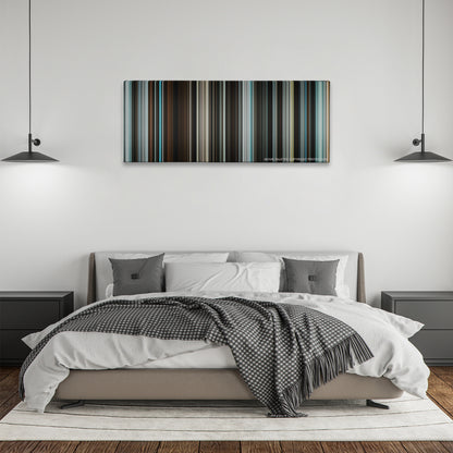 The Book Thief color palette canvas above a bed, between two black pendant lamps