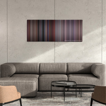Glengarry Glen Ross color palette canvas on a concrete wall above a gray sectional sofa