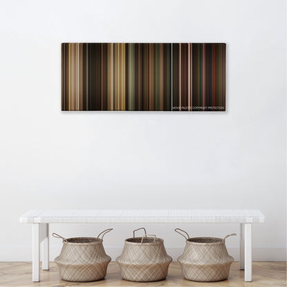 The Muppets color palette canvas above a white bench with three woven baskets