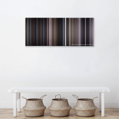 Doctor Zhivago color palette canvas above a white bench with three woven baskets