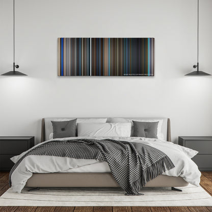 The Mortal Instruments: City of Bones color palette canvas above a bed, between two black pendant lamps