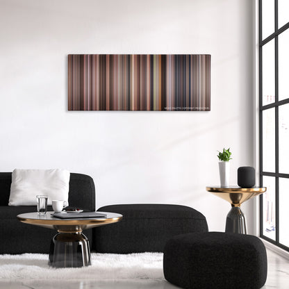 Benny & Joon color palette canvas above a black sofa with a gold-topped table