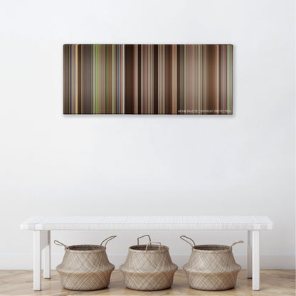 A League of Their Own color palette canvas above a white bench with three woven baskets