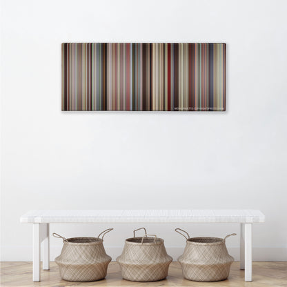 Boyhood color palette canvas above a white bench with three woven baskets