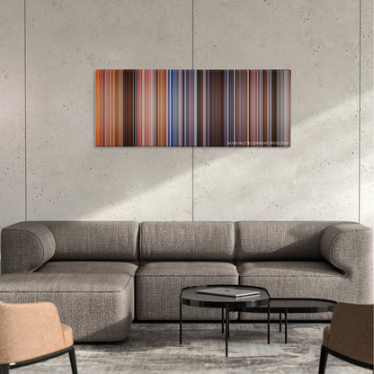 Cool Runnings color palette canvas on a concrete wall above a gray sectional sofa