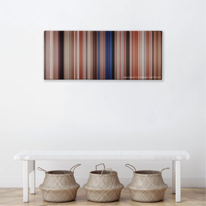 Pretty in Pink color palette canvas above a white bench with three woven baskets