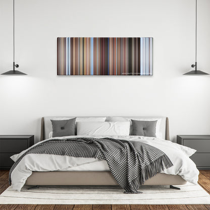 Better Off Dead... color palette canvas above a bed, between two black pendant lamps