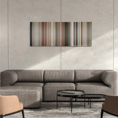 It's Kind of a Funny Story color palette canvas on a concrete wall above a gray sectional sofa