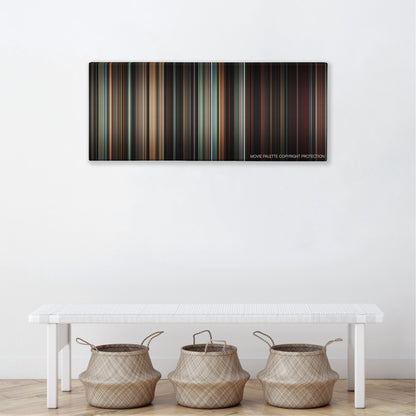 Suspiria color palette canvas above a white bench with three woven baskets