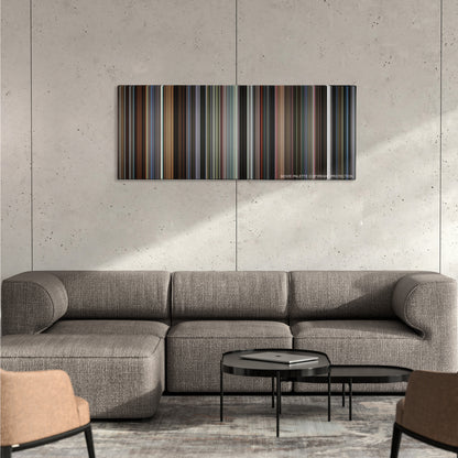 Lost Highway color palette canvas on a concrete wall above a gray sectional sofa