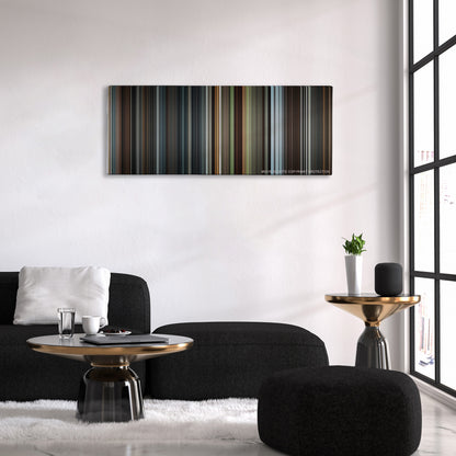 Snow White and the Huntsman color palette canvas above a black sofa with a gold-topped table