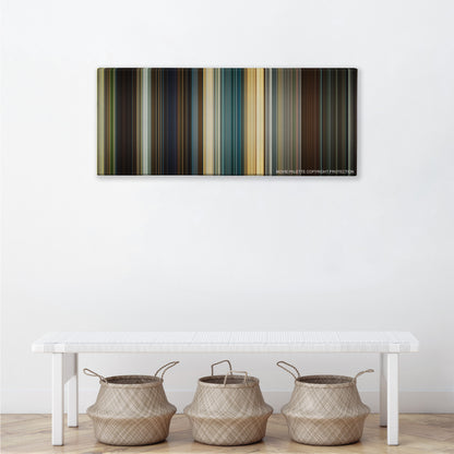 Mission: Impossible - Rogue Nation color palette canvas above a white bench with three woven baskets