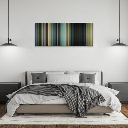 Sicario: Day of the Soldado color palette canvas above a bed, between two black pendant lamps