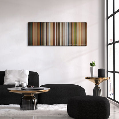 Kingsman: The Golden Circle color palette canvas above a black sofa with a gold-topped table