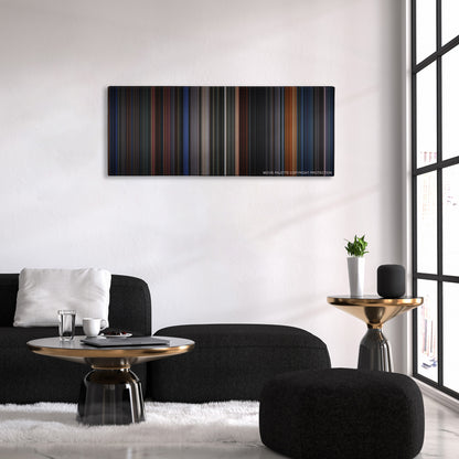 Batman Returns color palette canvas above a black sofa with a gold-topped table