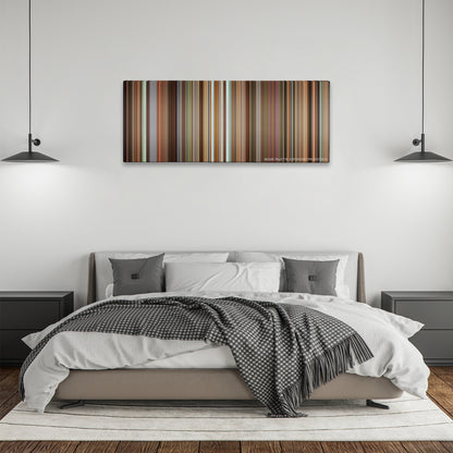 Still Alice color palette canvas above a bed, between two black pendant lamps