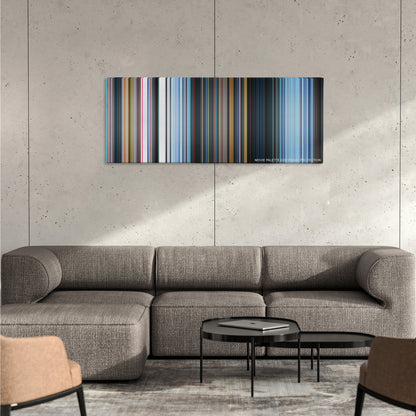 Resident Evil: Retribution color palette canvas on a concrete wall above a gray sectional sofa