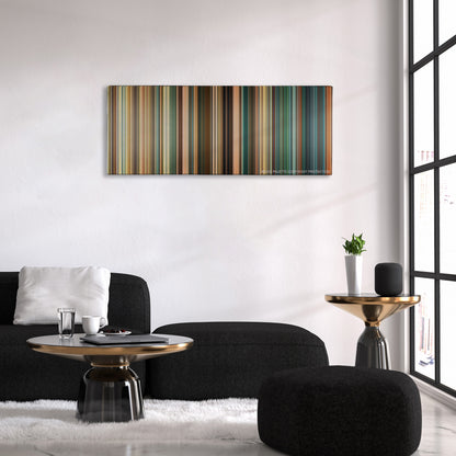 Kick-Ass 2 color palette canvas above a black sofa with a gold-topped table