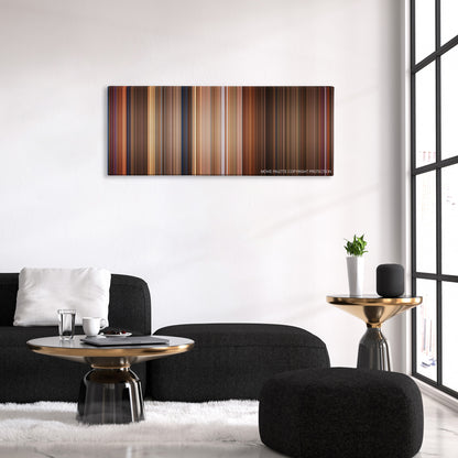 The Birdcage color palette canvas above a black sofa with a gold-topped table