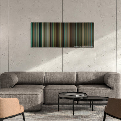 Remember Me color palette canvas on a concrete wall above a gray sectional sofa