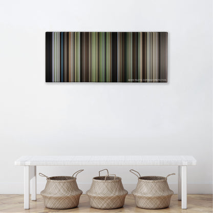 Robin Hood: Prince of Thieves color palette canvas above a white bench with three woven baskets