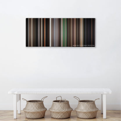 The Disaster Artist color palette canvas above a white bench with three woven baskets