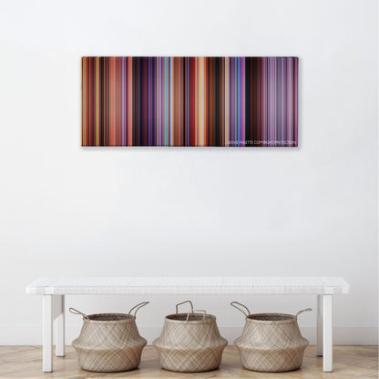 Speed Racer color palette canvas above a white bench with three woven baskets