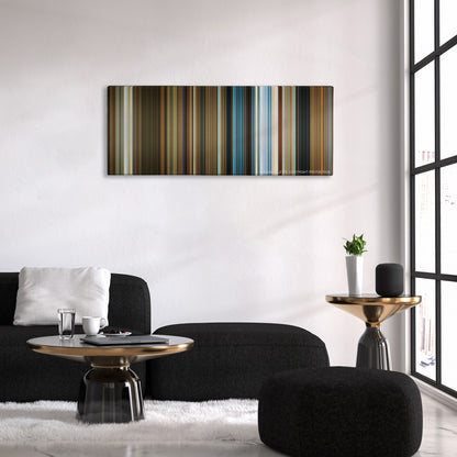 1408 color palette canvas above a black sofa with a gold-topped table
