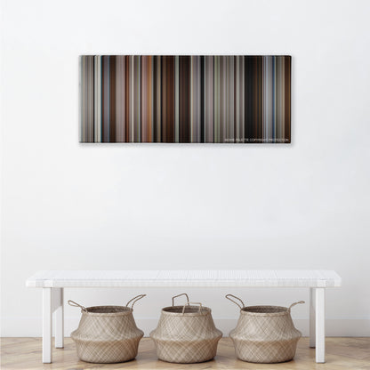 50/50 color palette canvas above a white bench with three woven baskets