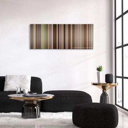 A League of Their Own color palette canvas above a black sofa with a gold-topped table