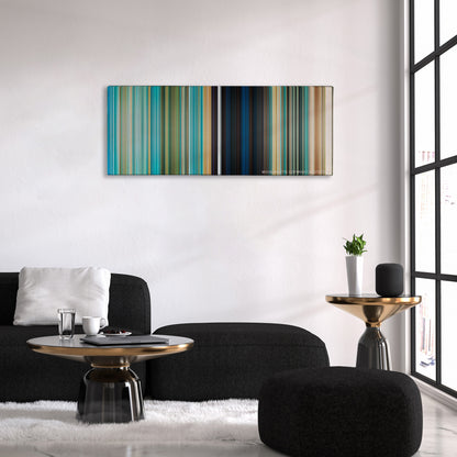 Ice Age: The Meltdown color palette canvas above a black sofa with a gold-topped table