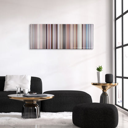 Sliding Doors color palette canvas above a black sofa with a gold-topped table