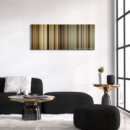 42 color palette canvas above a black sofa with a gold-topped table