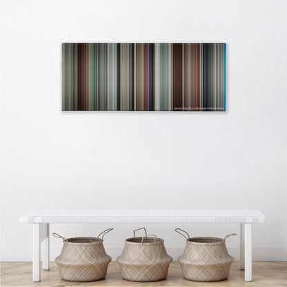 Up in the Air color palette canvas above a white bench with three woven baskets
