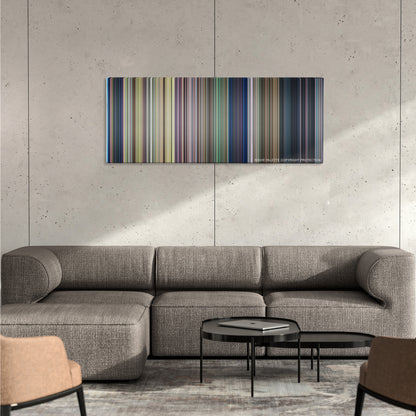 Lady and the Tramp color palette canvas on a concrete wall above a gray sectional sofa