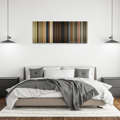 Odd Thomas color palette canvas above a bed, between two black pendant lamps