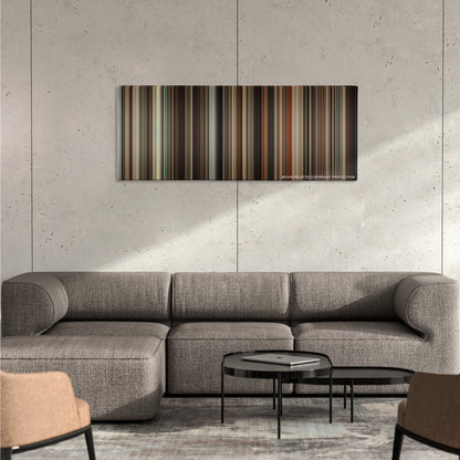 Milk color palette canvas on a concrete wall above a gray sectional sofa