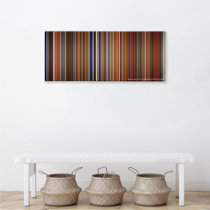 Ocean's Thirteen color palette canvas above a white bench with three woven baskets