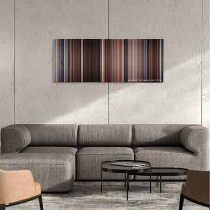 Practical Magic color palette canvas on a concrete wall above a gray sectional sofa