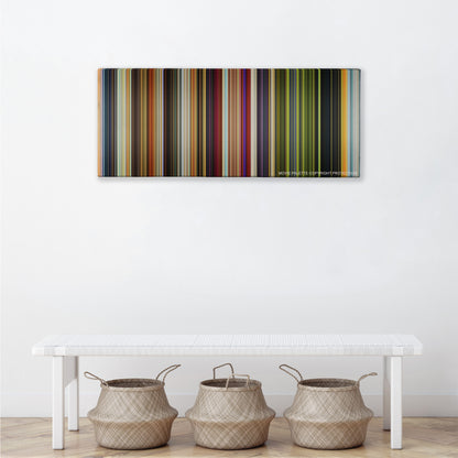 Monsters University color palette canvas above a white bench with three woven baskets