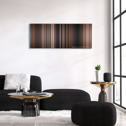 Moonstruck color palette canvas above a black sofa with a gold-topped table