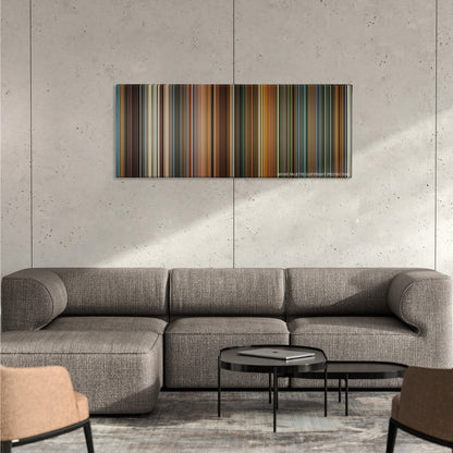 Ocean's Eleven color palette canvas on a concrete wall above a gray sectional sofa