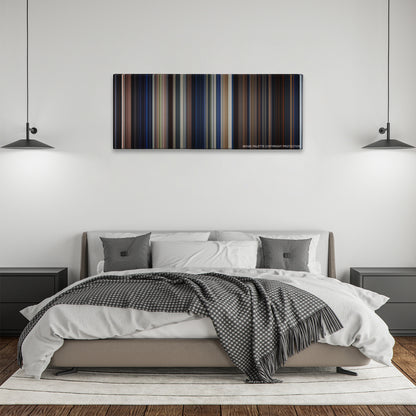 A Nightmare on Elm Street color palette canvas above a bed, between two black pendant lamps
