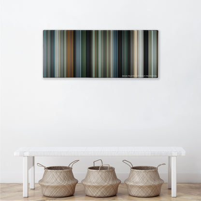 Due Date color palette canvas above a white bench with three woven baskets