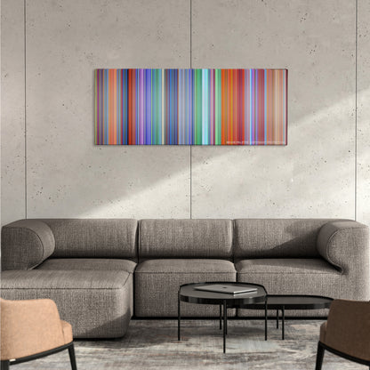 The Lego Batman Movie color palette canvas on a concrete wall above a gray sectional sofa