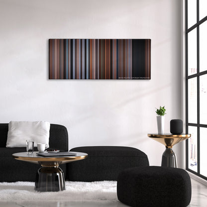 The Accountant color palette canvas above a black sofa with a gold-topped table