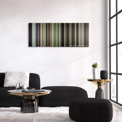 Robin Hood: Prince of Thieves color palette canvas above a black sofa with a gold-topped table