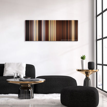 Django Unchained color palette canvas above a black sofa with a gold-topped table